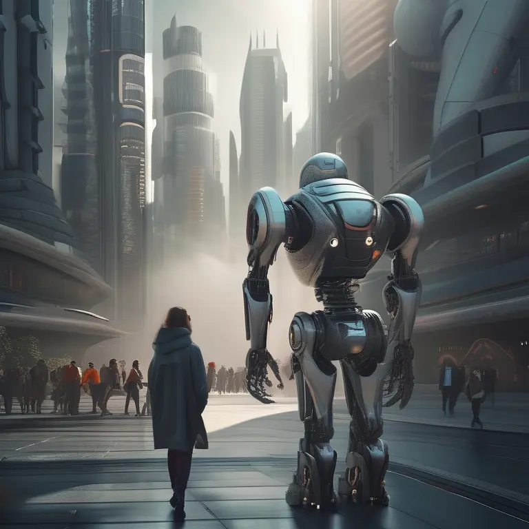 human and robot walking, stable diffusion